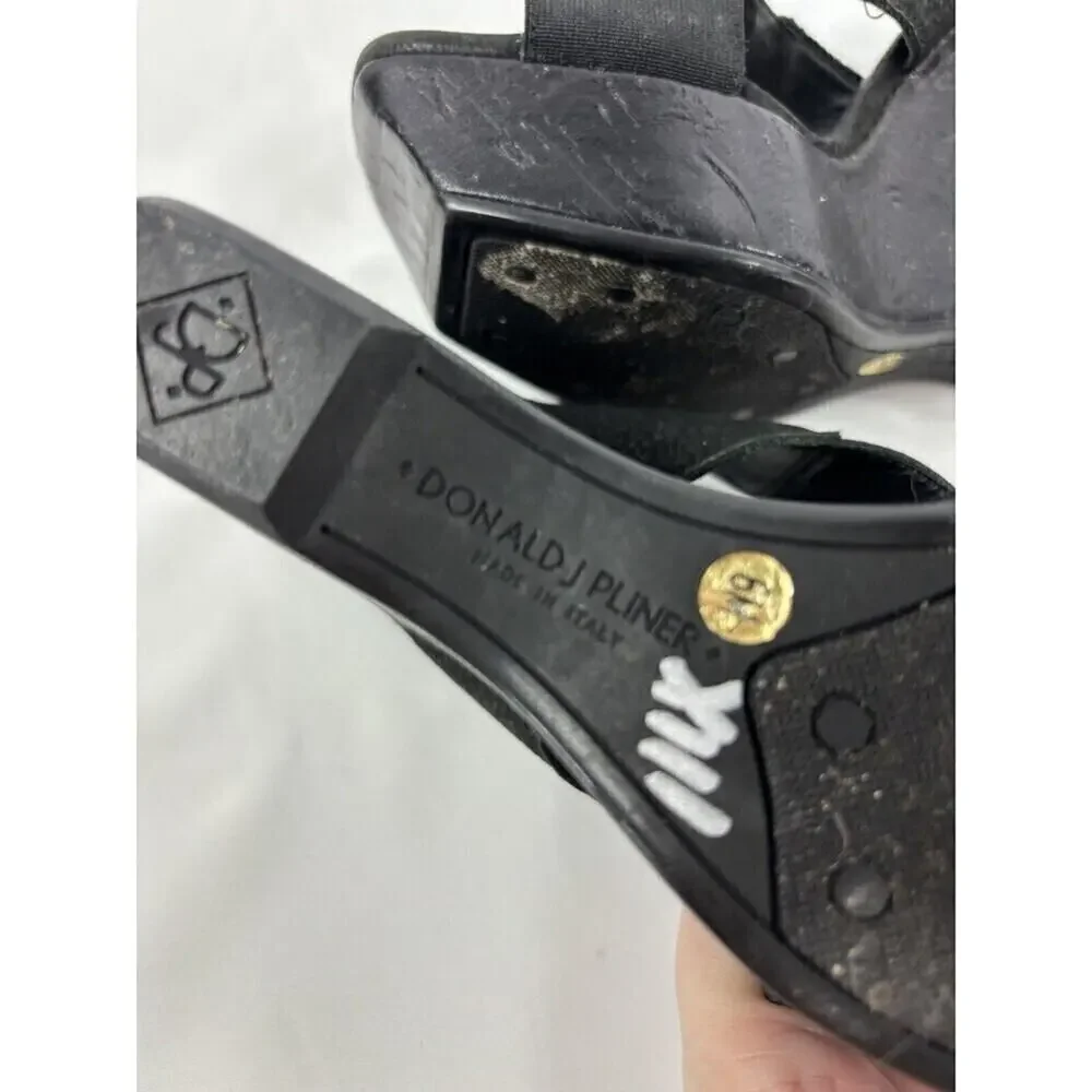 Donald J Pliner Criss Cross Platform Wedge Sandal Black 6 M
